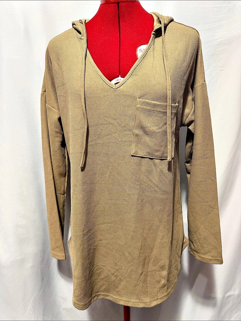 IWOLLENCE Men's Hooded Waffle Shirt Brown Size Medium NWT
